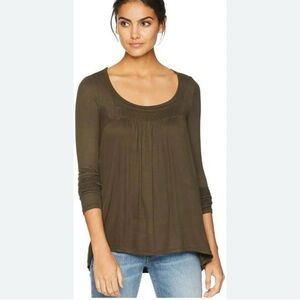 We The Free People Love Valley Long Sleeve Top Scoop Neck Olive Green Large